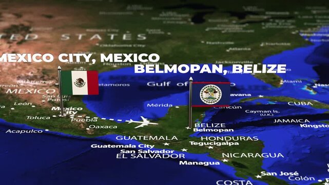 Flight From Mexico City MEXICO to Belmopan BELIZE with flag pins