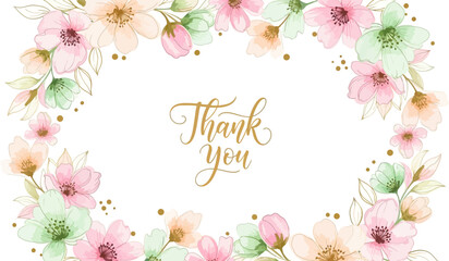 Watercolor pink floral thank you greeting card © syeda