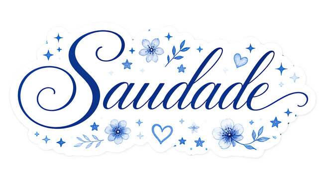 Saudade Blue Calligraphy Lettering with Floral Decoration