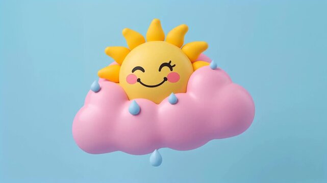 3D render of a happy cartoon sun and cloud with funny background animation