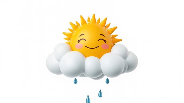 3D render of a happy cartoon sun and cloud with funny background animation
