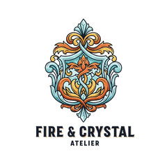 Fototapeta premium Fire and Crystal Atelier ornamental crest logo.