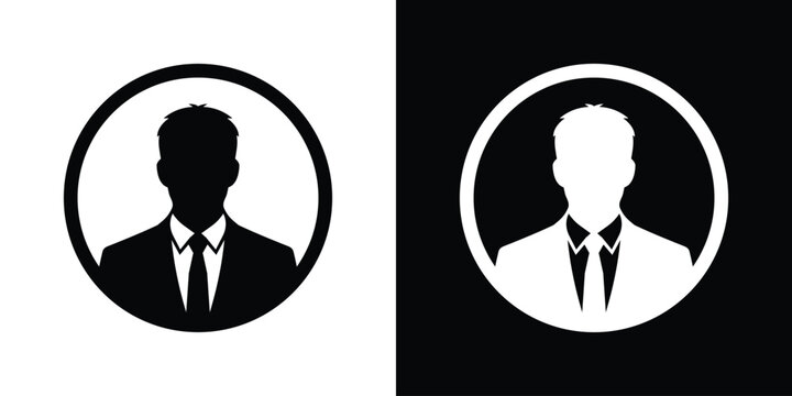 Classic male business executive silhouette avatar vector icon. Black and white circular profile graphic suitable for corporate account user symbol.
