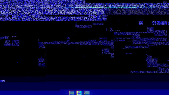 Blue digital glitch texture on black background with screen interference, scanlines and signal distortion, abstract tech overlay for cyberpunk design, video editing, futuristic poster.