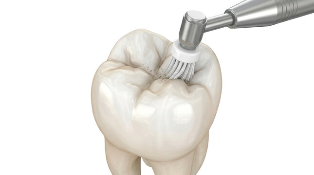 Dental procedure tooth cleaning dental office medical illustration clinical environment close-up view oral health concept