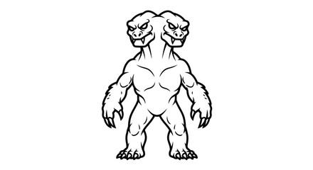 Obraz premium A muscular two-headed monster stands confidently with sharp claws and angry facial expressions in a powerful stance.