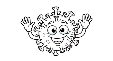 Fototapeta premium Friendly cartoon virus character waves with hands up
