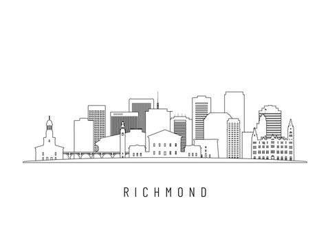 Detailed Richmond skyline vector illustration. Richmond buildings in line art style, perfect for modern designs.