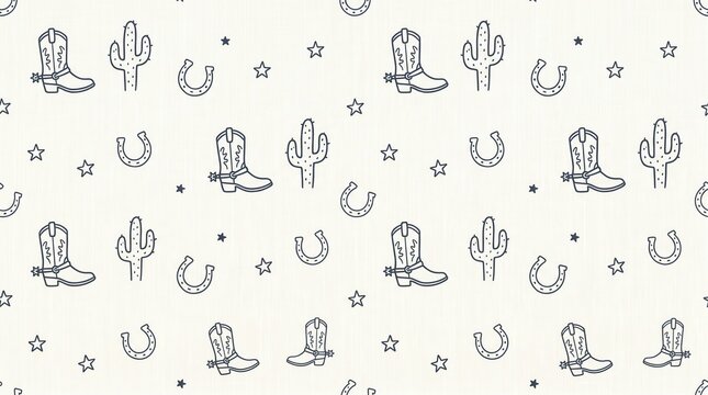 Textured surface with repeating outlines: boots, cacti, horseshoes, stars