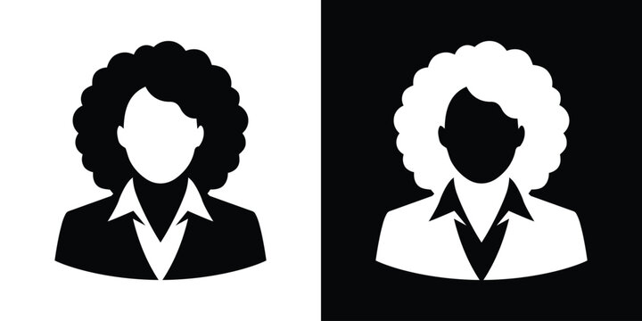 Corporate business woman avatar profile icon graphic. Minimalist black and white professional female executive manager silhouette portrait design.