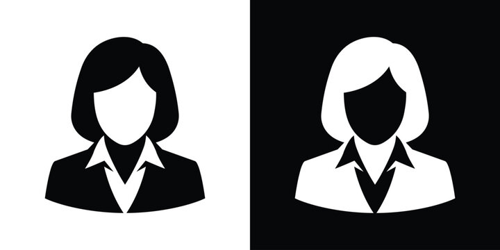 Corporate business woman avatar profile icon graphic. Minimalist black and white professional female executive manager silhouette portrait design.