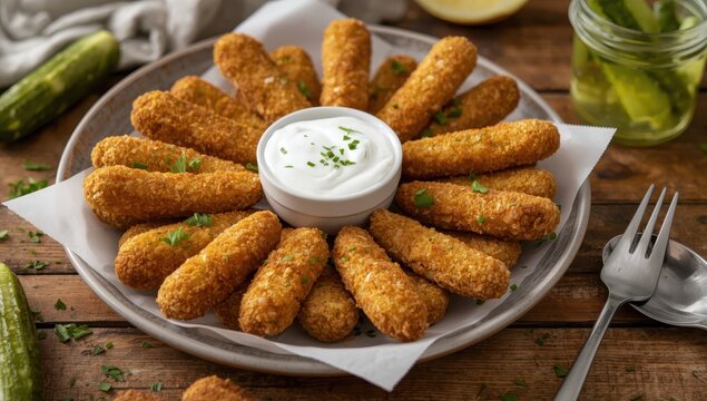Crispy Pickle Wedges with Ranch Dressing