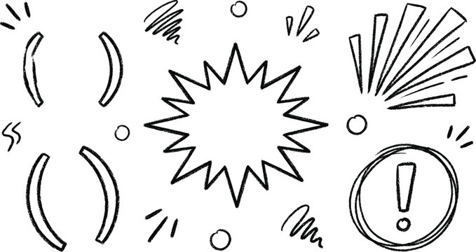Comic pop art graphic design element doodle set speech bubble explosion starburst exclamation line art vectors