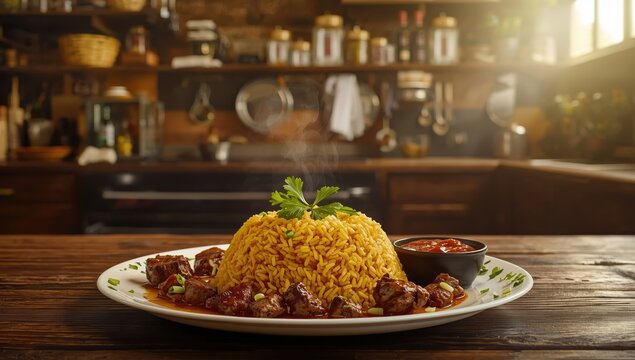 Crispy sticky rice accompanied by oncom chili sauce.