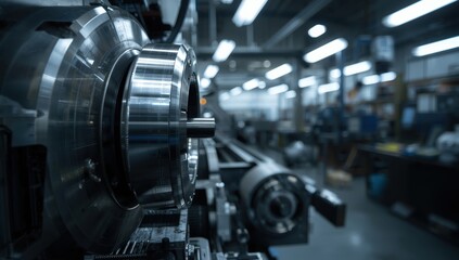 Fototapeta premium Detail shot of a machine lathe in a CNC workshop without any people.