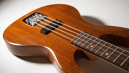 Fototapeta premium Detailed image of a brown bass guitar.