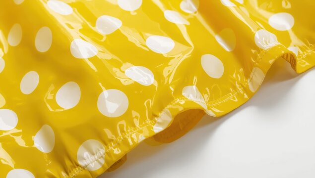 Detailed View of Waterproof Poncho with Yellow Polka Dots