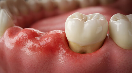 Fototapeta premium Realistic 3d render of receding gumline exposing a tooth root