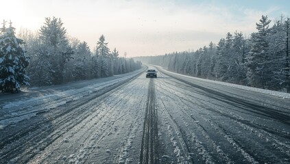 Naklejka premium Frozen roadway during winter.