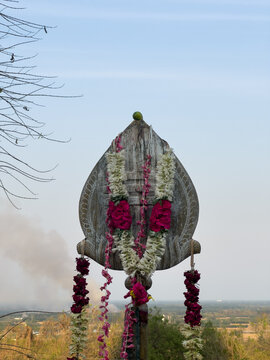 The divine spear in front of entrance to Mailam Murugan Temple in Villupuram district, Tamil Nadu