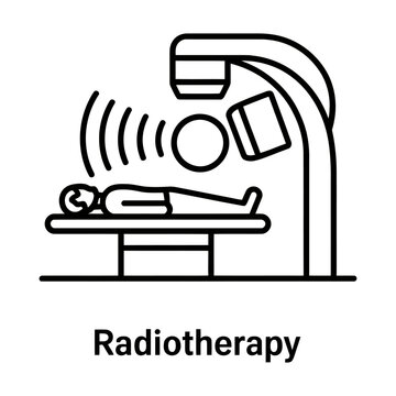 Radiotherapy cancer treatment medical procedure vector icon for oncology clinic and hospital