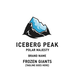 Obraz premium Iceberg mountain peak logo design with polar majesty text and minimalist arctic landscape.