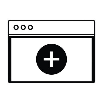 Web browser window icon with a plus sign for adding new tabs or pages interface