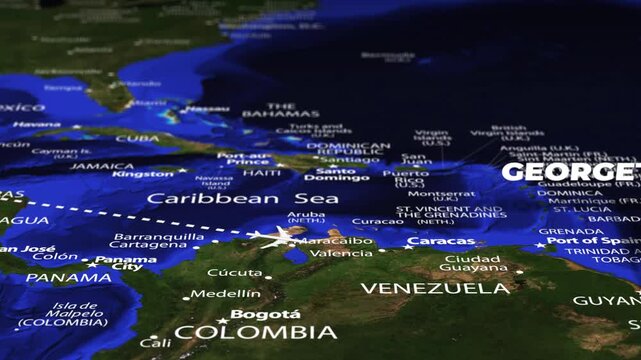 Flight From Mexico City MEXICO to Georgetown GUYANA with flag pins