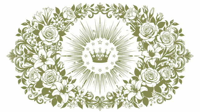 Assumption of mary crown with roses and lilies floral border
