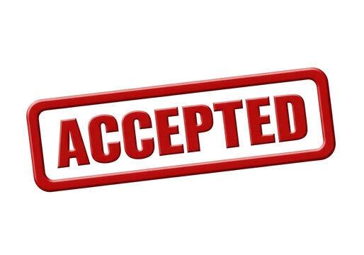 Red accepted stamp with bold white text on white background isolated on transparent background