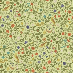 Flowers of the Meadow. Vintage seamless curls floral pattern. Flowers, birds, snakes. Inspired by Inspired by the Renaissance. Colorful. Green background © OlgaKorneeva