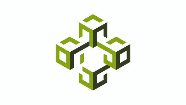 Green isometric interlocking cube modular logo design