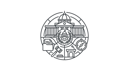 Fototapeta premium Comprehensive government and justice system circular icon set.