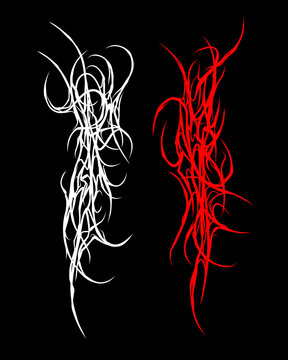Neo tribal cyber sigilism abstract gothic ornamental, arm cyber tattoo design, blackwork graphic prints long sleeve streetwear elements