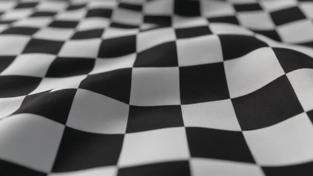 Black and White Checkerboard Fabric Waving Softly in Wind, Minimalist Seamless Loop Motion Graphic Background