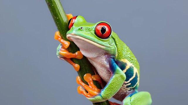 Vivid Red-Eyed Tree Frog Clinging to Branch &ndash; Close Up Wildlife Photography Portrait of an Amazonian Amphibian