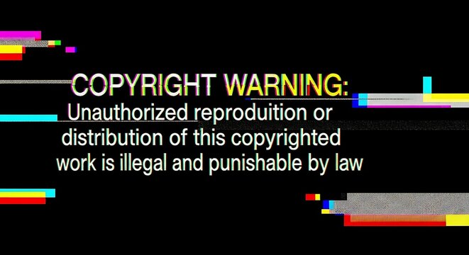 Copyright warning sign with legal text overlay.