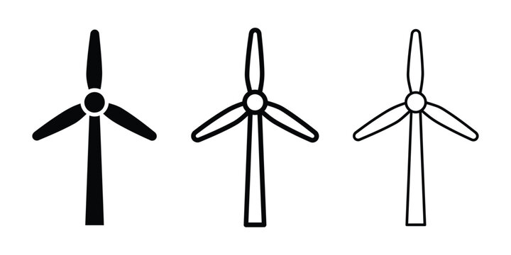 Wind turbine icon silhouette vector, bold outline and line art design