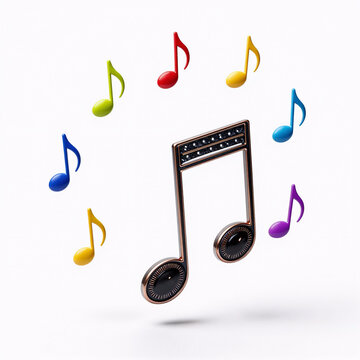 Cyberpunk Concert Graphic. A White Backdrop With Colorful, Isolated Music Notes