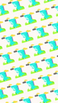 Vertical Cute Tyrannosaurus seamless pattern looping animation
