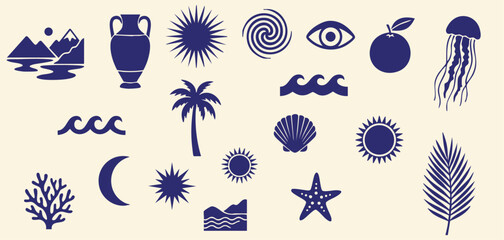 Collection Of Blue Nautical And Tropical Vector Illustrations © MD