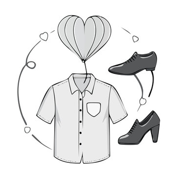 Line art heart with shirt and sneakers