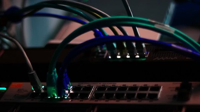 Ethernet cables close up. 10/100/1000 Mbps speed. 