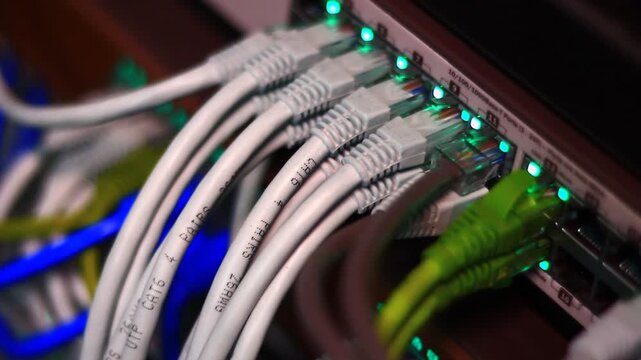 Ethernet cables close up. 10/100/1000 Mbps speed. 