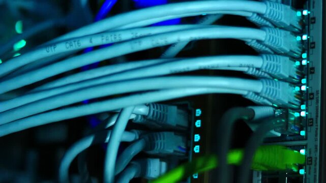 Ethernet cables close up. 10/100/1000 Mbps speed. 