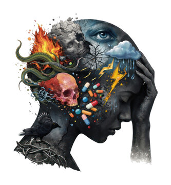 PNG Surreal mindscape of emotional turmoil.