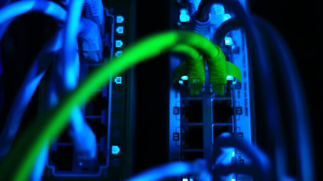 Ethernet cables close up. 10/100/1000 Mbps speed. 