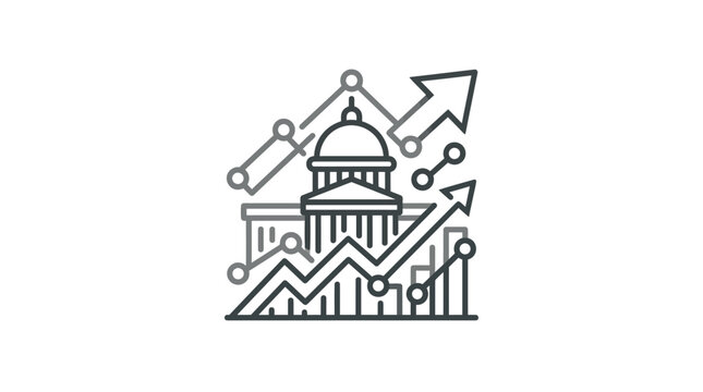 Government economic growth and legislative financial trends icon.
