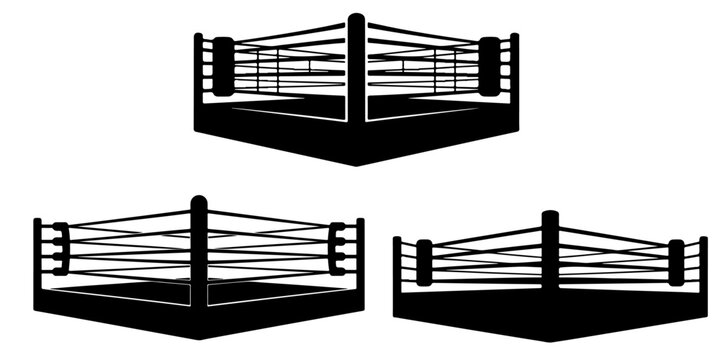 boxing ring Wrestling ring silhouette icon isolated on light background, combat sports arena with ropes and corner posts, black graphic symbol for competition themes