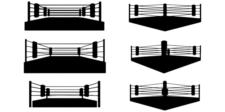 boxing ring Wrestling ring silhouette icon isolated on light background, combat sports arena with ropes and corner posts, black graphic symbol for competition themes